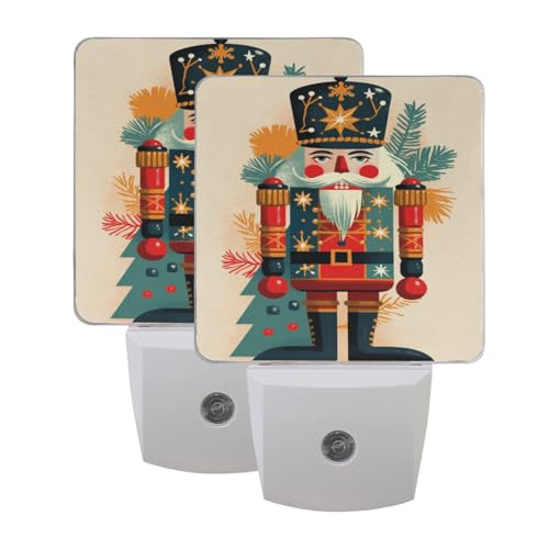 Image of Nutcracker Christmas Print Night Lights 2 Pack Plug-in Wall Led Nightlight Auto Dusk-to-Dawn Sensor Lamps for Bedroom Kitchen Bathroom