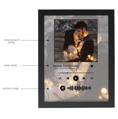 Image of Wood Wall Mount Personalized Spotify Song Plaque With Customized Your Photo & Song Link,Scan Able Qr Code,Full Background Image For Valentine's Day,Anniversary Gift 16x24 Inch Pack Of 1,Multicolor