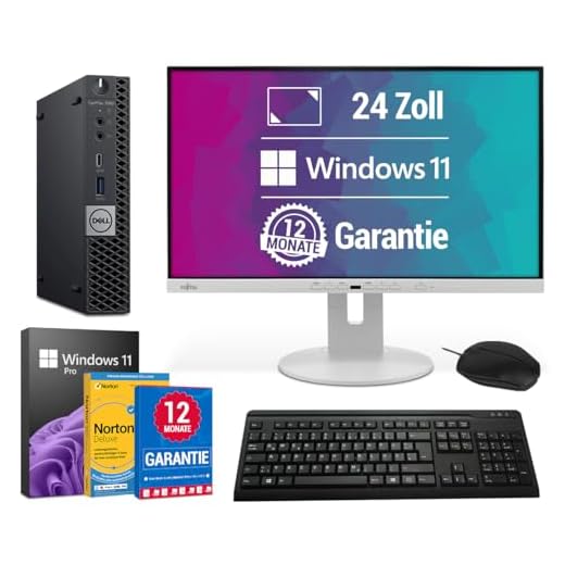 All-in-One Paket - Komplett Mini PC - Intel Core i5 8500T Computer, 8 GB DDR4 RAM, 256 GB SSD Speicher, Windows 11 Pro, 24 Zoll Full HD Monitore, USB Maus & Tastatur, WiFi & Bluetooth