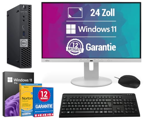 All-in-One Paket - Komplett Mini PC - Intel Core i5 8500T Computer, 8 GB DDR4 RAM, 256 GB SSD Speicher, Windows 11 Pro, 24 Zoll Full HD Monitore, USB Maus & Tastatur, WiFi & Bluetooth