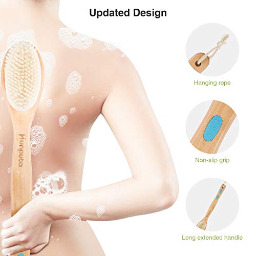 Shower Brush, Bath Body Exfoliating Cleaner Brushes with Long Wooden Handle, Natural Soft and Stiff Massage Bristles for Wet/Dry brushing, Back & Foot Cleaning Scrubber for Women & Man (Wooden) - Thumbnail 5