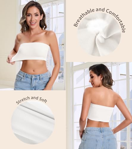 Image of Strapless Bras for Women Tube Tops for Women Bandeau Bra Crop Top Smooth Non-Padded