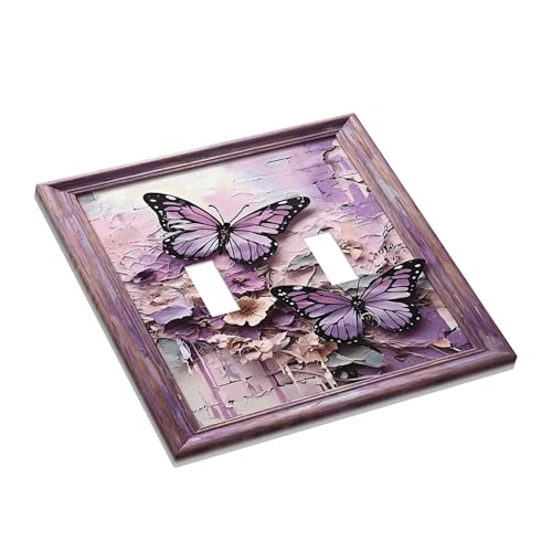 Decorative Art Light Switch Covers Outlet Covers 2 Gang Double Toggle Wall Plate Decorative Switchcover Electrical Switchplate for Home Decor Purple Butterfly by Vorchtax - Used condition - Image 3