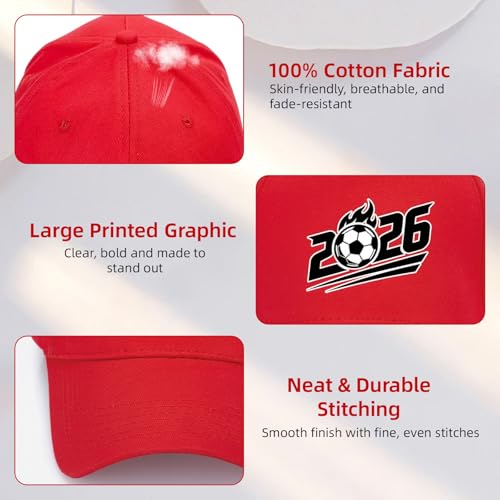 Gorra de fútbol ajustable 2026 roja unisex miniatura 3