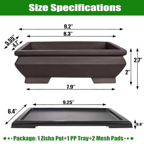 MUZHI Unglazed Bonsai Pot - Rectangle Zisha Ceramic Planter with Drainage Tray & 4 Feet, Brown Vintage Bonsai Tree Pot for Indoor Outdoor Juniper Maple Succulent (Angled-Waisted Rectangle) by MUZHI - Used condition - Image 2
