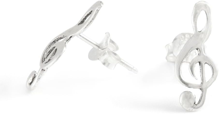 Silverly Treble Clef 925 Sterling Silver Stud Earrings for Women - Small Silver Studs With Musical Notes - Cute Gifts for Girlfriend - Ladies Music Jewelry - Hypoallergenic Earrings