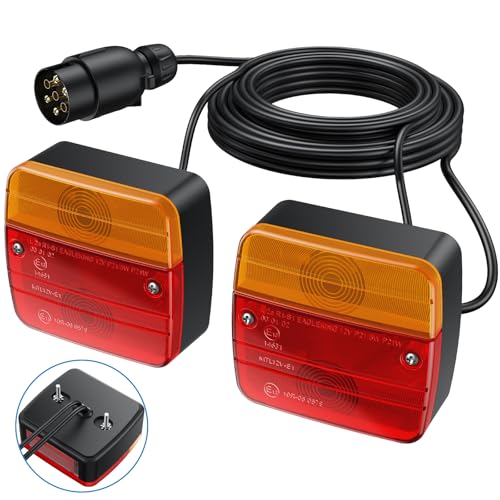AUTOUTLET Anhänger Rückleuchten, 12V Universal Rückleuchten Set Anhänger 7 Polig Stecker, 7,5M Kabel & E13-Zertifiziert, Wasserdicht IP65, PKW LKW Rücklicht Beleuchtung für Caravan Boot Vans