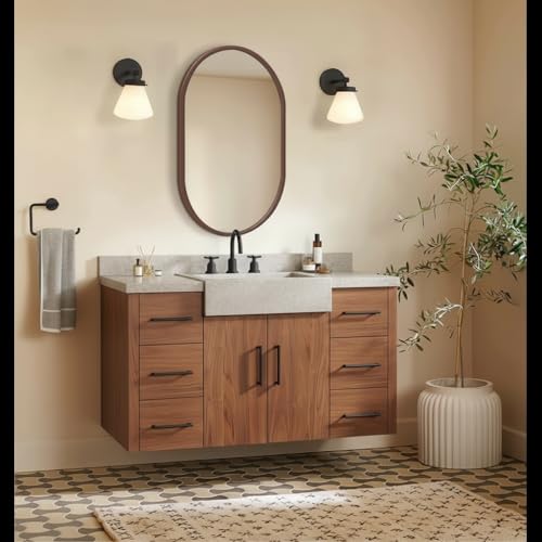 Image of Oval Wall Mirror with Durable Wooden Frame - 24 inchx16 inch (Brown) | Modern Decorative Wall Hanging Mirror for Bathroom, Basin, Living Room, Hostel Room & Dressing Table