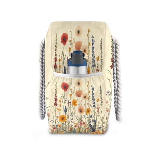 Herbal Wildflowers Beach Bag with Top Zipper Closure, Waterproof Pool Bag, Large Beach Tote for Women#3583