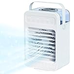 Aria condizionata portatile, 4 in 1 climatizzatore portatile, mini raffrescatore d'aria,ventilatore refrigerante,ventilatore con ghiaccio, Ventilatore da tavolo,70° Oscillation,4 Velocità 2 Modalità