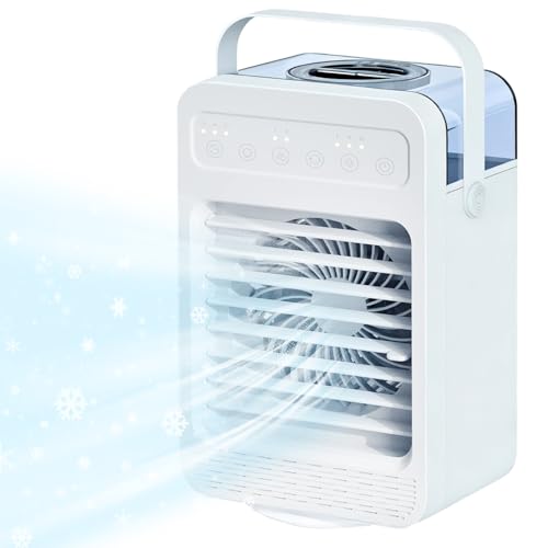 Mini aire acondicionado, Ventilador aire acondicionado, Ventilador hielo portatil 4 en 1, 4 velocidad del viento, humidificador de 2 niveles, Ventilador Agua para habitación y oficina