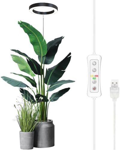 Yadoker Plant Grow Light, LED Indoor Plant Grow Light, Height Adjustable, 10-level Dimmable, Automatic Timer, 48 LED Full Spectrum, 5V Low Safe Voltage, 1 Pack