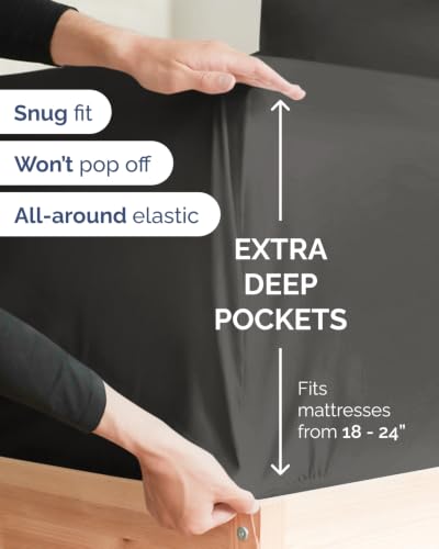Image of Extra Deep Flex Top Split Head King Sheet Set - 6 Piece Breathable and Cooling Sheets - Hotel Luxury Bedding for Women, Men, Kids & Teens - Easy Secure Fit - Extra Deep Pockets - Charcoal