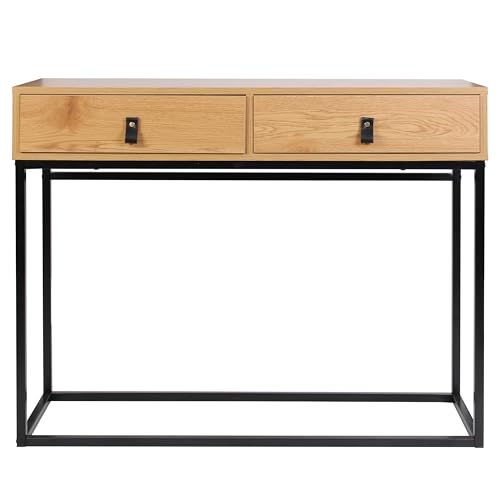 Home Deco Factory HD6623 Abbott Schreibtisch, Holz und Metall, Konsole, Möbel, für Eingangsbereich, Natur, Schwarz, 100 x 35 x 80,5 cm