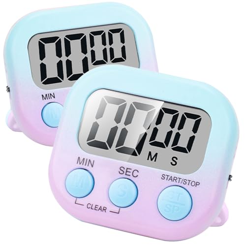 Kitchen Timer,2 Piece Multi-Function Electronic Timer,H HOME-MART Magnetic Digital Timers Big LCD Display The Loud/Silent Switch Countdown Timer (Gradient Blue Purple(2 Pack))