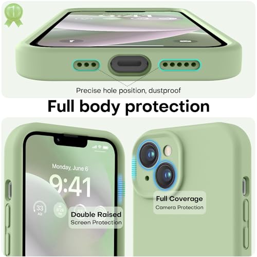 Image of LOVE 3000 Designed for iPhone 14 Case, Premium Silicone with [Soft Anti-Scratch Microfiber Lining] Shockproof Protective Phone Case for Men Women Girls 6.1 inch, Matcha