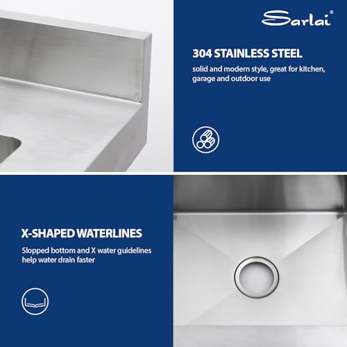 Sarlai Stainless Steel Utility Sink Freestanding Commercial Restaurant Kitchen Sink Outdoor Sink Single Bowl Laundry Sink Utility Kitchen Sink With Faucet for Garage Outdoor Indoor - Thumbnail 5