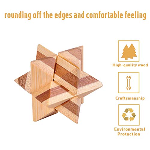 Buootooy Bamboo 3D Puzzle Metal Brain Teasers Puzzles Mind Game Toys Set For Teens And Adults Pack Of 12Pcs thumb #2