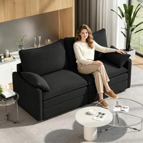Vesgantti 74" Sectional Cloud Couch, Deep Seat Loveseat Sofa, Black - image 1