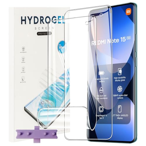 CONAPIKA 2 Pack Hydrogel Screen Protector for Xiaomi Redmi Note 15 5G, HD Clear Soft TPU Protective Film Support Fingerprint Unlock Full Covered Anti-Scratch Bubble Free Screen Protector
