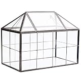 Lodokdre Terrario de vidrio de vidrio hecho a mano con forma de casa geométrica recipiente de vidrio con tapa oscilante plantador para suculentas