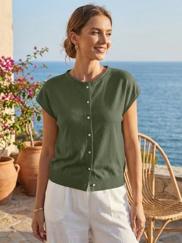 Image of UNCLECAT Womens Cap Sleeve Sweater Vest Summer Casual Button Down Lightweight Knit Sweater Cardigans