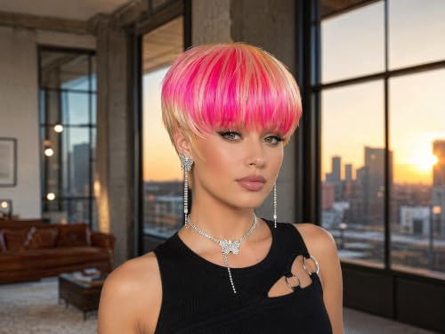 FCHW Short Hairstyles Pixie Cut Hair Wig For Women Popular Fashion Wigs Synthetic Short Hair Wig with Bang (Color)