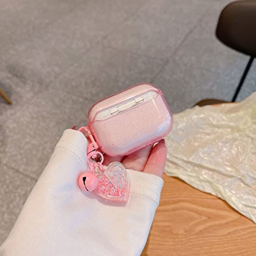 Ownest Compatible For Airpods Case, Cute 3D Heart Clear Tpu Shockproof Cover Case Glitter With Bell Keychain For Women Girls For Airpods 2&1-Pink #TOP4