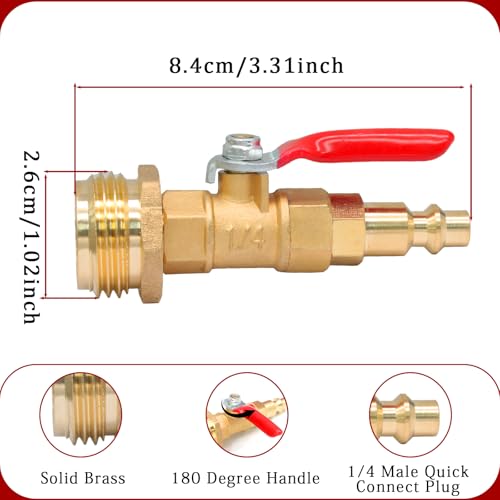 Image of Winterize Blowout Adapter with 1 /4 inch Quick Connect Plug and 3 /4 inch Garden Water Hose Threading Brass Winterize Quick Adapter with Ball Valve for RV Boat Camper Trailer Sprinkler Irrigation