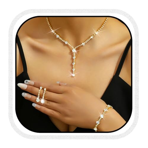 Unicra Rhinestone Bride Necklace Earrings Set Silver Crystal Bridal Wedding Jewelry Sets Prom Costume Jewelry Set Party Choker Necklace for Women and Brides