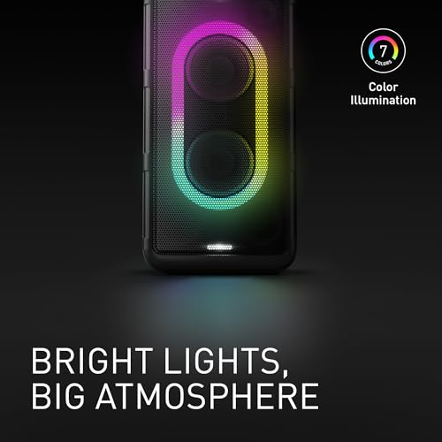 Panasonic SC-BMAX10E-K Enceinte de Fête Portable avec Bluetooth, Lumières Intégrées, 150W, USB, Entrée Optique pour TV, Entrées Guitare et Micro pour Karaoké, Noir