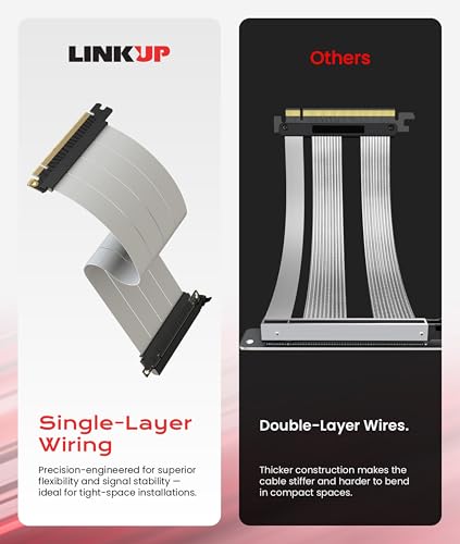 Image of LINKUP PCIE 5.0 Riser Cable | for Vertical GPU Mount | Straight | Graphics Card GPU Ready | Usable with PCIe 4.0 & RX9070 / RTX5090 | 30cm (Total Length: 34cm)
