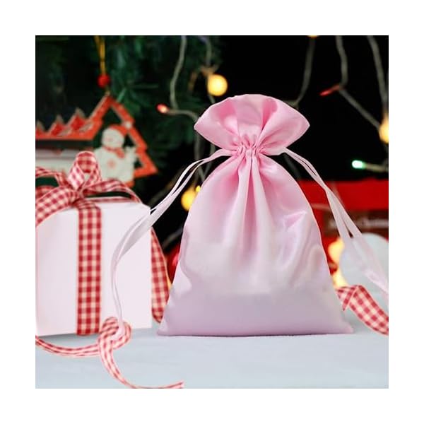 50 Pack 4X3 Inch Satin Gift Bags,Drawstring Jewelry Bag,Wedding gift bags for small jewelry, candy, coins and snacks (Pink) - Image 5
