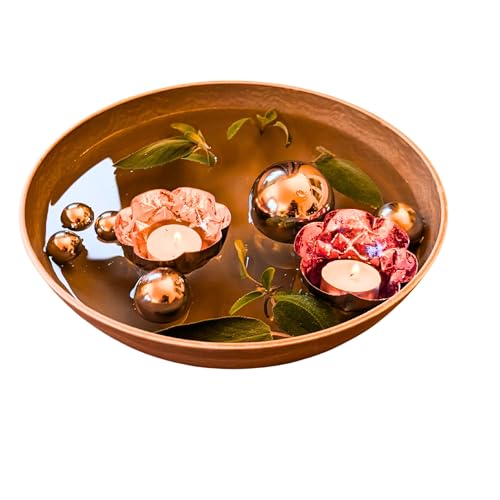 8tlg. Miniteich Set - 2 Schwimmschalen Rosa 8cm - 5cm und 6 Edelstahl Schwimmkugeln Silber - Teichdeko schwimmend für Balkonteich - Zinkwanne - Deko für Wasserspiele -Gartenteich