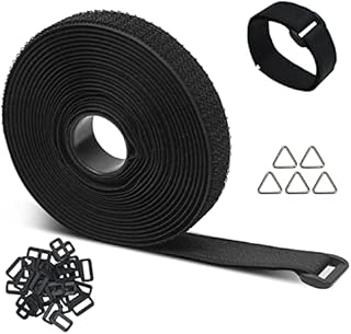 5M Adjustable Cable Straps, 2cm Wide Reusable Cable Ties Black Self-Adhesive Securing Straps Hook and Loop Fasten Tape with 30 Buckles for Cable Organizer or Wire Management (5M x 2CM, Black)