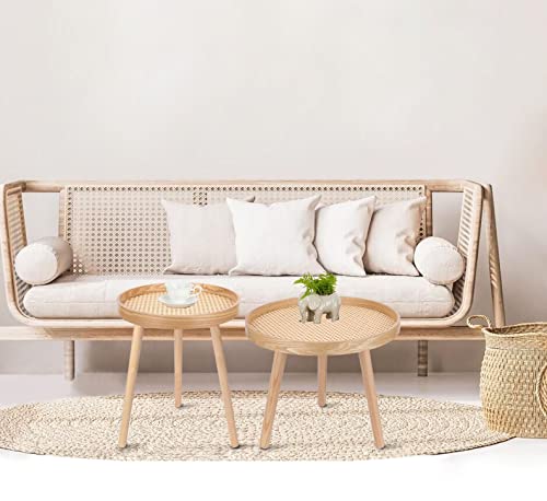 Round Coffee Table Set of 2, Natural Boho Coffee Tables, Small Mid Century Modern Rattan Coffee Table, Boho Side Table End Tables for Living Room Bedroom Office Round Coffee Table Set of 2, Natural Boho Coffee Tables, Small Mid Century Modern Rattan Coffee Table, Boho Side Table End Tables for Living Room Bedroom Office