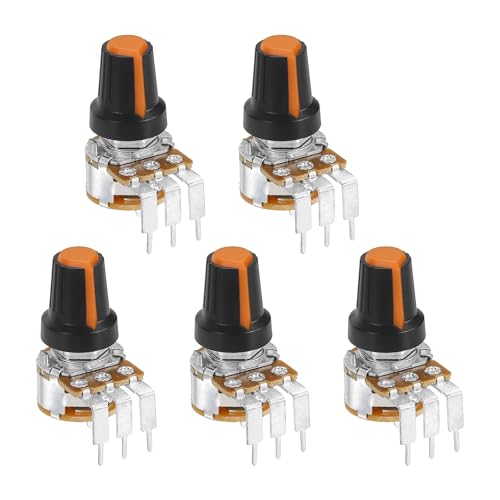 sourcing map 5Pcs 500K Ohm Rotary Potentiometer, WH148 3 Pin Single Turn Linear Taper Variable Resistor Potentiometers with Switch for Inverter Speed Regulation, Black Orange