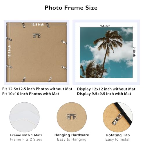 Image of JCJMY 12.5x12.5 Picture Frame White with 10x10 Mat for Vinyl Record Album Cover Poster, Display Photo 10x10 with Mat or 12.5 x 12.5 Without Mat, Wall Hanging Vinyl Record Frame with Plexiglass, White