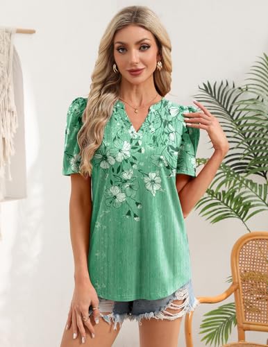Image of Zeagoo Women Blouses Puff Short Sleeve Tops V Neck Dressy Casual Spring Shirts Boho Floral Cute Clothes 2026