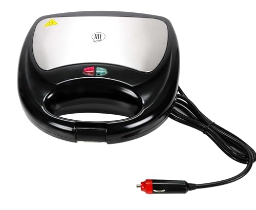 All Ride Sandwichmaker 24V – Sandwich Maker für unterwegs mit 24V Stecker – Antihaftbeschichtung für einfache Reinigung – Kompakter Toaster für LKW – 240W, Schwarz