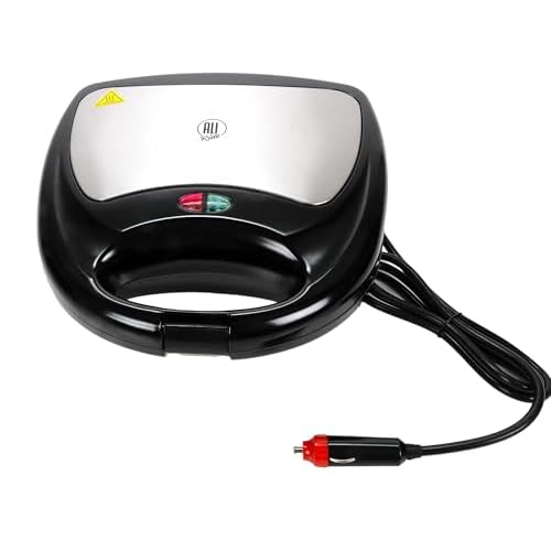 All Ride Sandwichmaker 24V – Sandwich Maker für unterwegs mit 24V Stecker – Antihaftbeschichtung für einfache Reinigung – Kompakter Toaster für LKW – 240W, Schwarz