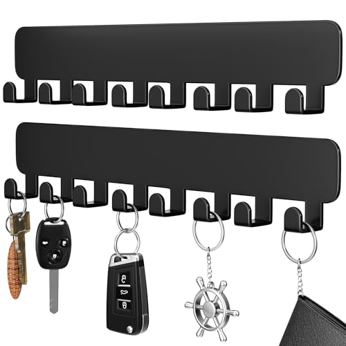 pickpiff Heavy Duty Self Adhesive 8 Hooks, Stainless Steel Sticky Hooks for Hanging, 2 Pack Black Door Hooks for Bathroom