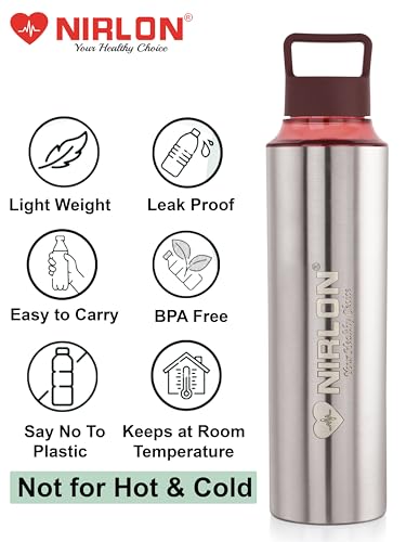 Image of NIRLON Eco Pure Single Wall Stainless Steel Water Bottle, Water Bottles For Fridge Pack of 3 |Leak Proof|Office|Gym Bottle|Home|Kitchen|Hiking|Treking Bottle|Travel Bottle [Brown Color|900ml]