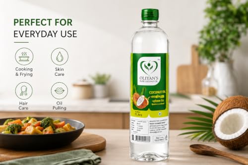 Image of OLIYAN'S Pure Coconut oil | 1 Liter | 100% Pure & Natural | Pure and Fresh Fragrance | Organic Coconut Oil for Cooking, Skin, and Hair - Versatile, Natural, and Nourishing