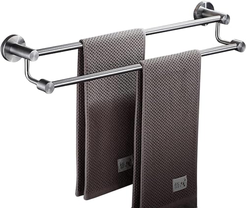 Stainless Steel Towel Rack Double Bar Holder for Bathroom and Kitchen Space Saving Design with Screws (90cm)