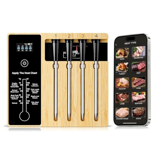 Smart Wireless Meat Thermometer 4 Probes, Bluetooth Food Thermometer, Remote Tra...