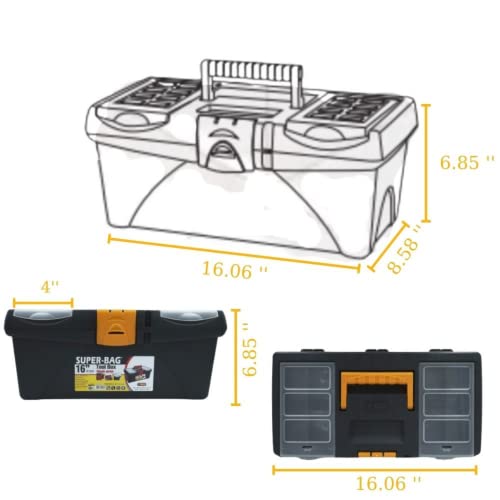 Vhd Yellow Plastic 16″ Tool Box With Removable Tool Tray And Extra Small Organizer Box (3 Pieces Set) #TOP2