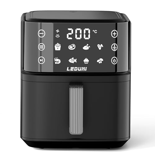 Leduni Oil Free Air Fryer 7.6 L Capacity 2000 W, Easy Use, Touch Panel Air Fryer, Adjustable Temperature 80-200 °C, Energy Saving up to 70% (Black 7.6L)
