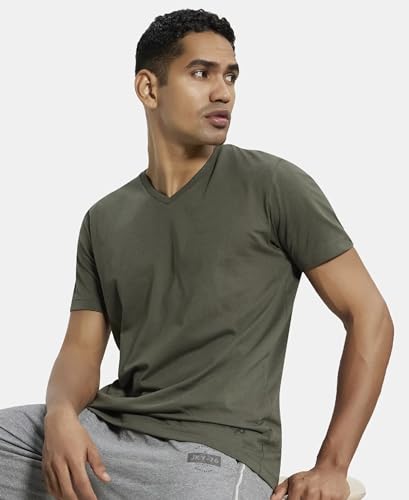 Image of Jockey 2726 Men's Super Combed Cotton Rich Solid V Neck Half Sleeve T-Shirt