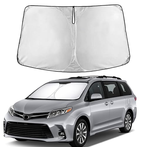 Image of EcoNour Windshield Sun Shade Compatible for Toyota Sienna 2011-2020 | Minivan Front Window Sunshade | Foldable Sun Visor Protector | Blocks UV Rays & Keeps Cabin Cooler